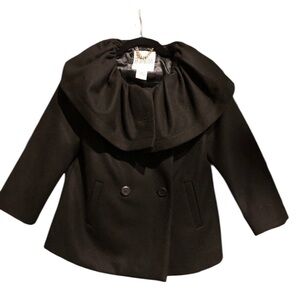 BB Dakota Short Wool Coat with Ruffle Collar, Black, Size Small